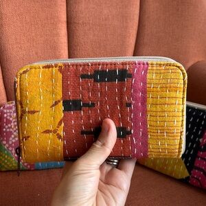 Hippie vintage Kantha zipper wallet  clutch multi colored